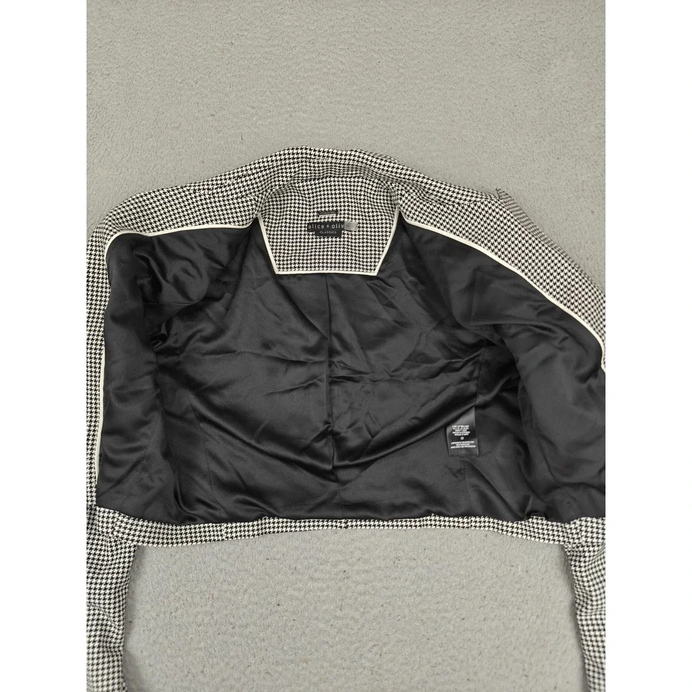 Alice + Olivia Blazer Womens 12 Black Houndstooth Cropped One Button Jacket‎